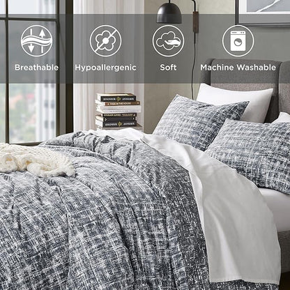 Hyde Lane Comforter King Size for Men, Grey Modern Farmhouse Aesthetic Soft Bedding Set, Masculine Plaid Lines Pattern Bed Sets for All Season, 3 Pieces includes 1 Comforter, 2 Shams (104"x 90")