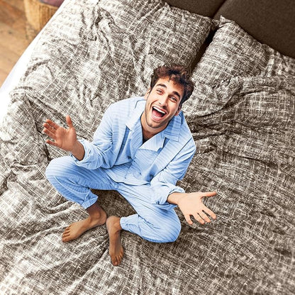Hyde Lane Comforter King Size for Men, Taupe Modern Farmhouse Aesthetic Soft Bedding Set, Masculine Plaid Lines Pattern Bed Sets for All Season, 3 Pieces includes 1 Comforter, 2 Shams (104"x 90")