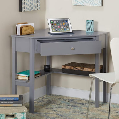 Target Marketing Systems Ellen Corner Desk Drawer and One Storage Shelf for Living Room, Bedroom, or Home Office, Small Computer Table, 42" W x 30" H, Anchor Gray