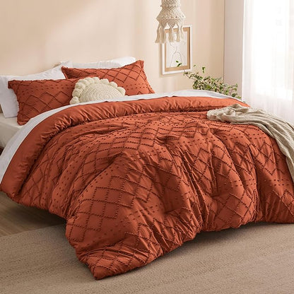 Bedsure Twin/Twin XL Comforter Set - Terracotta Boho Twin Extra Long Comforter Set for College, Shabby Chic Dorm Bedding Set, 2 Pieces Modern Farmhouse Bed Set, includes 1 Pillow Sham