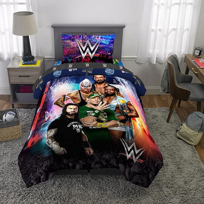 Franco Kids Bedding Super Soft Comforter and Sheet Set, 4 Piece Twin Size, WWE