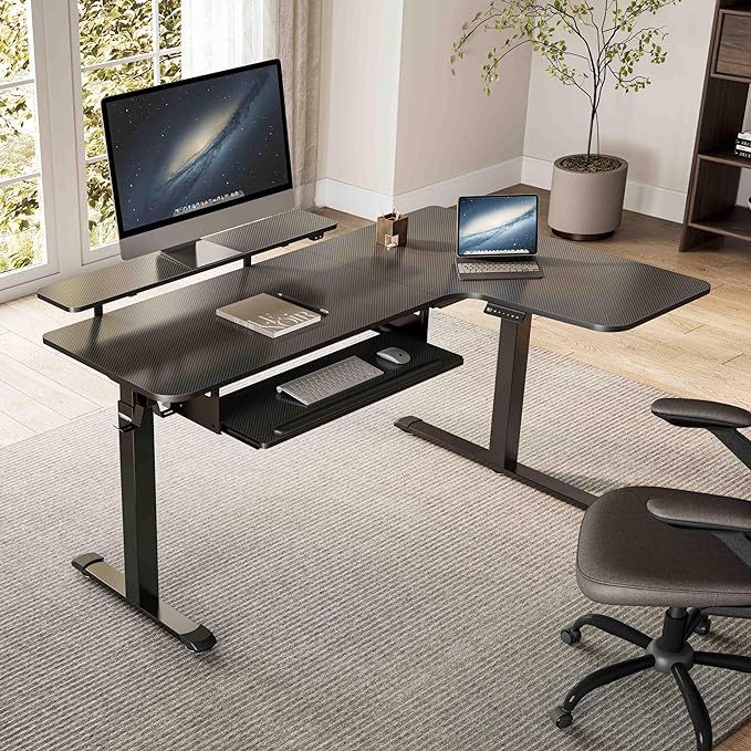 EUREKA ERGONOMIC Standing Desk (61"x43")- L Shaped Desk with Keyboard Tray Adjustable Height Sit Stand Computer Desk Corner Gaming Ergo Desk w Memory Presets, Monitor Stand, LED/USB/Dual Motor, Right