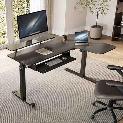 EUREKA ERGONOMIC Standing Desk (61"x43")- L Shaped Desk with Keyboard Tray Adjustable Height Sit Stand Computer Desk Corner Gaming Ergo Desk w Memory Presets, Monitor Stand, LED/USB/Dual Motor, Right