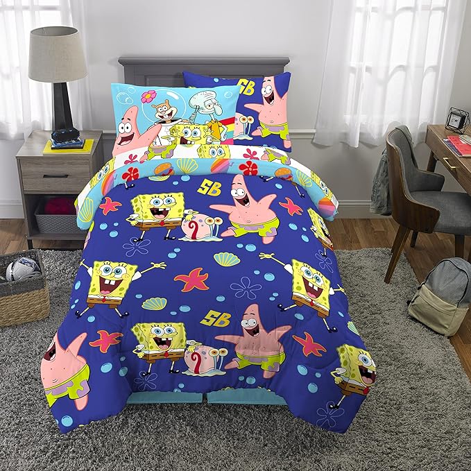 Franco Kids Bedding Super Soft Comforter and Sheet Set with Sham, 5 Piece Twin Size, Spongebob Squarepants