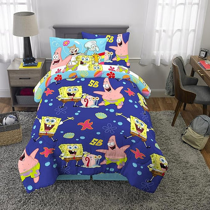 Franco Kids Bedding Super Soft Comforter and Sheet Set with Sham, 5 Piece Twin Size, Spongebob Squarepants