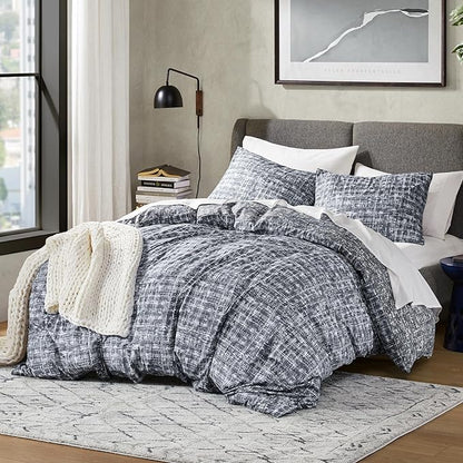 Hyde Lane Mens Full/Queen Comforter Set, Grey Modern Farmhouse Aesthetic Soft masculine Bedding, Plaid Lines Pattern Bed Sets for All Season, 3 Pieces includes 1 Comforter, 2 Shams (90"x 90")