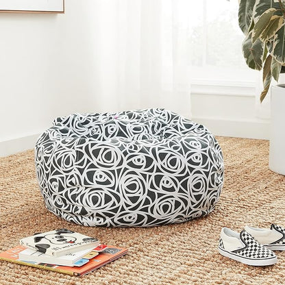 Posh Creations Bean Bag Chair for Kids, Teens, and Adults Includes Removable and Machine Washable Cover, 48in - X-Large, Canvas Roses Gray