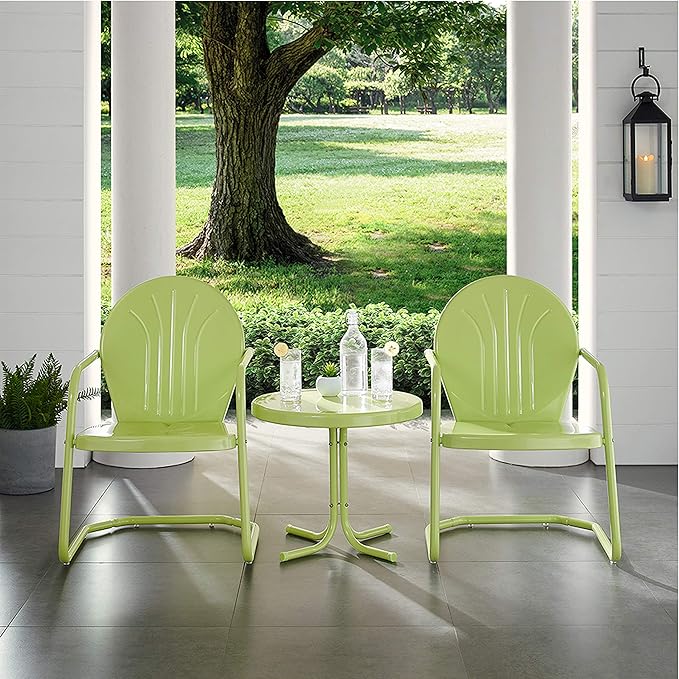 Crosley Furniture KO10004KL Griffith 3-Piece Retro Metal Outdoor Seating Set with 2 Chairs and Side Table, Key Lime