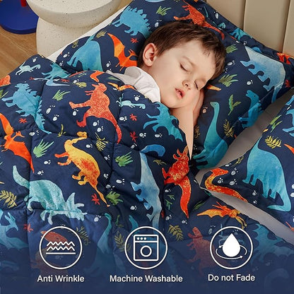 Queen Dinosaur Kids Bedding Set for Boys, 3 Pieces Queen Dinosaur Kids Comforter Sets, Super Soft Lightweight for All Seasons, Includes 1 Comforter (88"x88") and 2 Pillowcase (20"x26"+2")