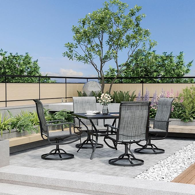 Pamapic 5 Pieces Patio Dining Set, Outdoor Dining Set All-Weather for Backyard Poolside Garden Deck, Modern Outdoor Table and Chairs Set with 4 Textilene Swivel Chairs,Gray