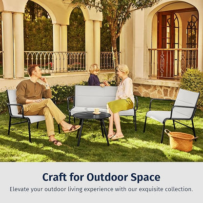 EAST OAK Outdoor Conversation Waterproof Patio Furniture Set, 4-Pieces, Grey