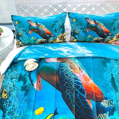 CVHOUSE Sea Turtle Bedding Set,Sea Turtle Comforter Twin,Ocean Beach Comforter Set for Boys Kids Girls,Ocean Quilt Set with 1 Comforter and 2 Pillow Cases
