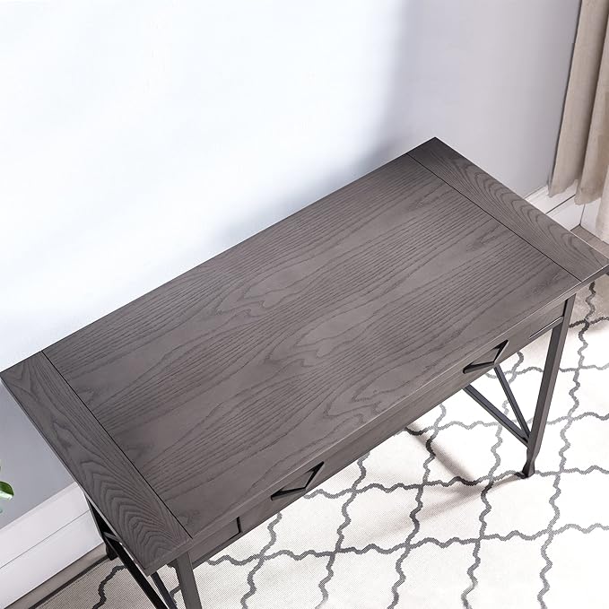 Leick Home 23400 Chisel & Forge Writing Computer Desk with Drop Front Keyboard Drawer, Smoke Gray and Matte Black