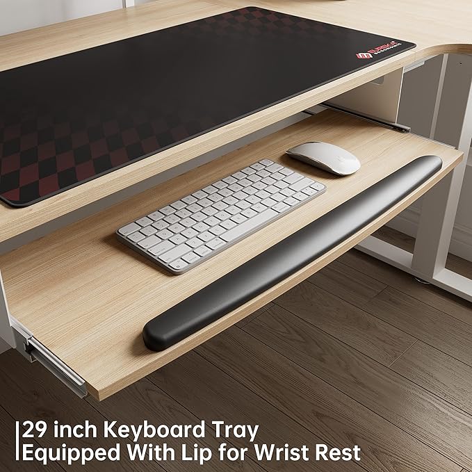 EUREKA ERGONOMIC Standing Desk Adjustable Height 61" Electric Sit Stand Computer Desk L Shaped with Keyboard Tray,Monitor Stand &LED, Dual Motor Memory Presets Sit to Desk Adjustable Desk, Right/Maple