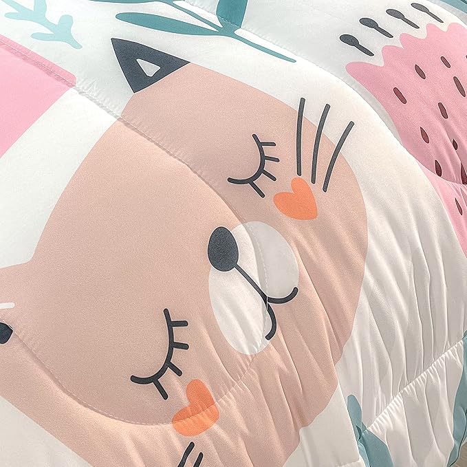 CVHOUSE Cat Bedding,Cartoon Cat Comforter King,Animals Print Comforter Set for Kids,Kawaii Quilt Set with 1 Comforter and 2 Pillow Cases