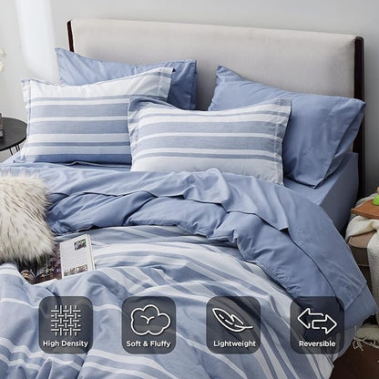 Bedsure Full Size Comforter Set 7 Pieces, Blue White Striped Bedding Comforter Sets All Season Bed Set, Bed in a Bag Full with Comforter, Sheets, Pillowcases & Shams