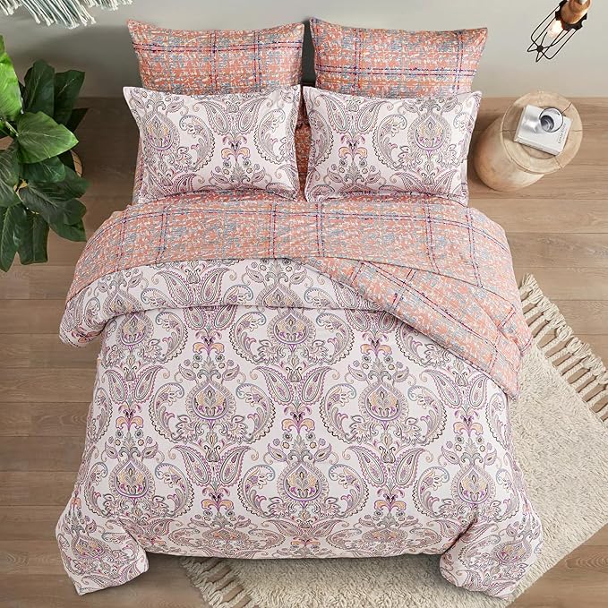Yiran 7 Pieces Paisley Comforter Set Bed in a Bag Boho Floral Comforter Soft Microfiber Paisley Bedding Set Queen Size 90"×90"(1 Comforter,2 Pillowcases,2 Pillow Shams,1 Flat Sheet,1 Fitted Sheet)