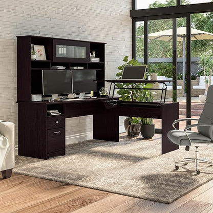 Bush Furniture Cabot 72W Computer Desk with Drawers in Espresso Oak