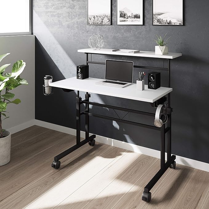 NicBex Laik-DW-00049-DX Desks, 35.25" W x 25" D x 28" H, White+Black
