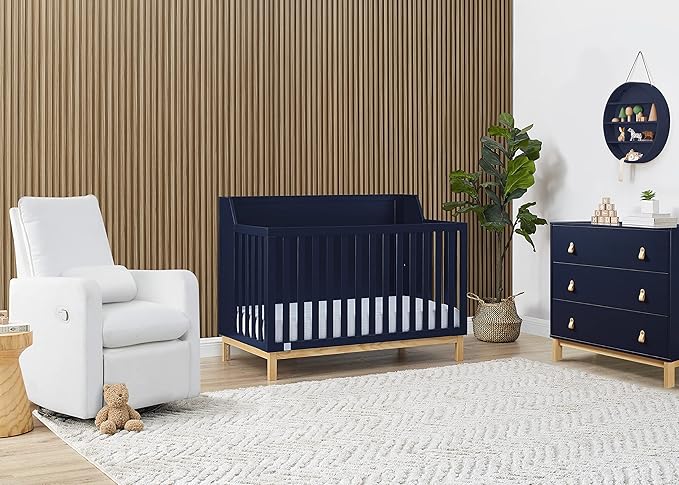 babyGap by Delta Children Oxford 6-in-1 Convertible Crib TrueSleep 2-Stage Deluxe Crib and Toddler Mattress (Bundle), Navy/Natural