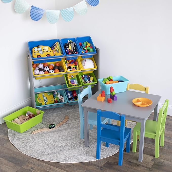 Humble Crew Toy Storage Organizer, Grey/Blue/Green/Yellow 34x11x31 inches,12x9x6 inches,16xx12x6 inches