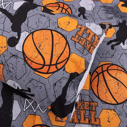 Btargot 3 Piece Grey Geometric Basketball Comforter Set Twin for Boys Teens, 3D Sports Bedding,Soft Microfiber Reversible Quilt with 2 Matching Pillow Shams, Yellow