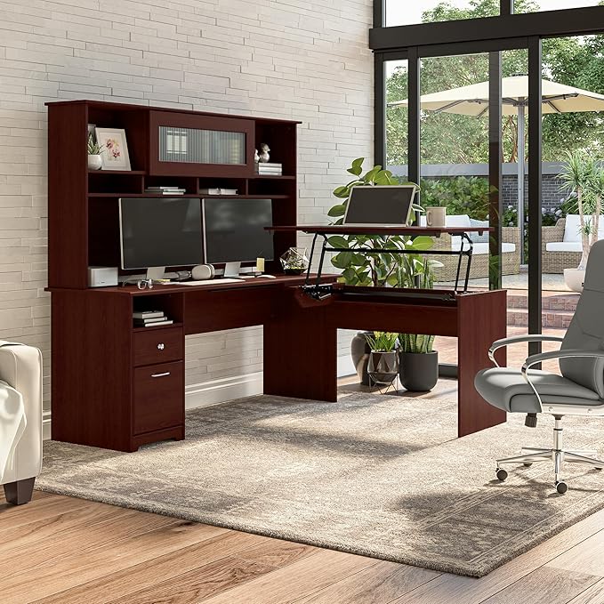 Bush Furniture Cabot Desks for Home Office with Storage and Chrome Hardware | Elegant Computer Table with Drawers, 72W, Harvest Cherry
