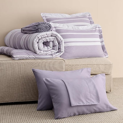 Bedsure Twin XL Comforter Set, Extra Long 5 Pieces Purple Striped Twin XL Bedding Sets, All Season Dorm Room Essentials with 1 Pillow Sham, Flat Sheet, Fitted Sheet and 1 Pillowcase