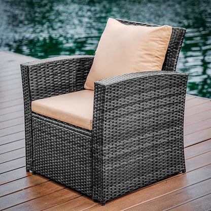 Nestl Wicker Outdoor Furniture Set - 4 Piece Patio Set (Grey/Beige)
