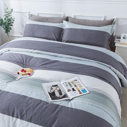 Andency Stripe Comforter Set King Size (104x90 Inch), 3 Pieces Mint Green Patchwork Striped Comforter, Soft Microfiber Down Alternative Comforter Bedding Set with Corner Loops