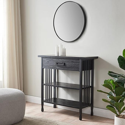 Leick Home 11261-BK Ironcraft Rustic Foyer Bookcase with Drawer Storage, Black Wash