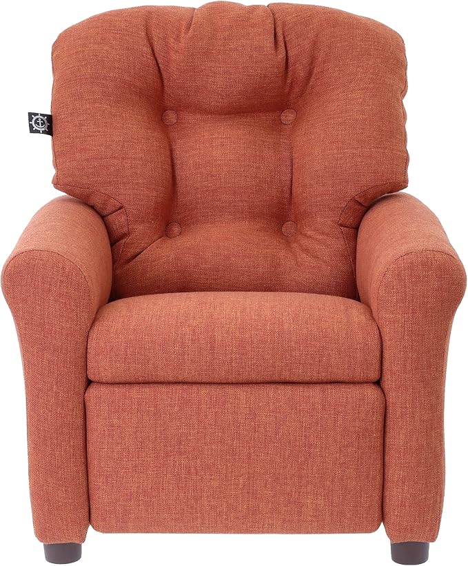 THE CREW FURNITURE Traditional Kids Recliner, Toddler Ages 1-5 Years, Home Décor Polyester Linen, Retro Orange