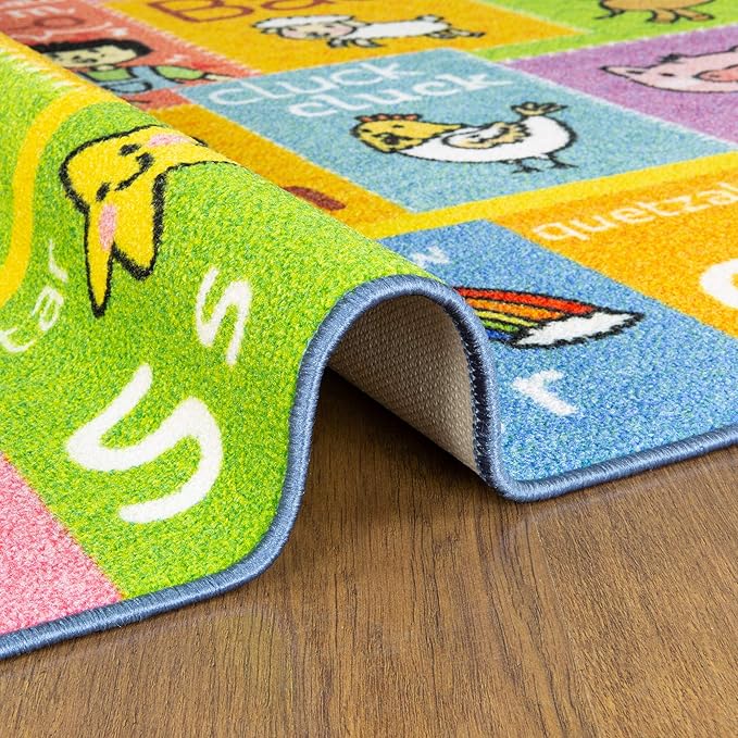 KC Cubs Kids Rug, Baby Play Mat ABC Alphabet with Animals Old MacDonald Educational Learning Game Play Area Non Slip Baby Girl & Boy Carpet for Children Bedroom Toddler Playroom Floor Mat Nursery Rug