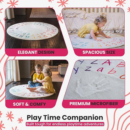 ABC Rug for Kids Room - 40 inch Round Alphabet Rug - ABC Classroom Rug for Kids Learning - Round Rug for Kids Room Decor - ABC Rugs for Kids Playroom - Round Nursery Rug - ABC Mats for Floor Toddlers