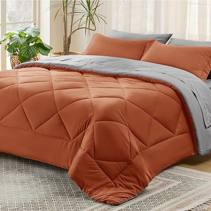 Bedsure Burnt Orange Full Size Comforter Set - 7 Pieces Reversible Full Bed in a Bag Full Bed Set with Comforters, Sheets, Pillowcases & Shams, Full Bedding Sets