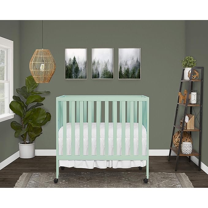 Jett Non-Full Size Folding Convertible Crib, Lightweight Portable Crib, Three Adjustable Mattress Height Settings, Easy to Fold Travel Crib, 1.5” Mattress Pad Included