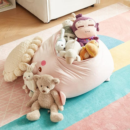 Stuffed Animal Storage Bean Bag Chair Cover for Kids Pink Pig Plush Bean Bag Chair for Girls Large Size Toy Organizer Cover Only Without Filling