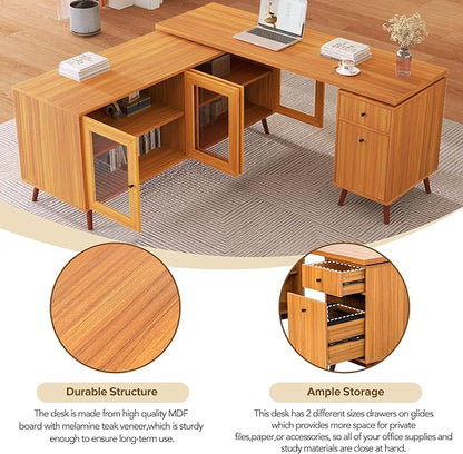 NicBex Laik-DW-00033-DX Desks, 66.53" W x 63.77" D x 30.31" H, Teak