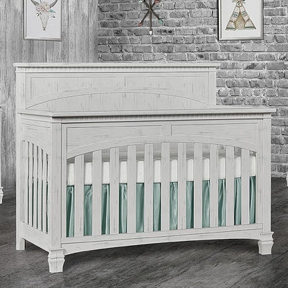 Evolur Santa Fe 5-in-1 Convertible Crib in Antique Mist, Greenguard Gold Certified, Features 3 Mattress Heights, Wooden Nursery and Bedroom Furniture, Baby Crib