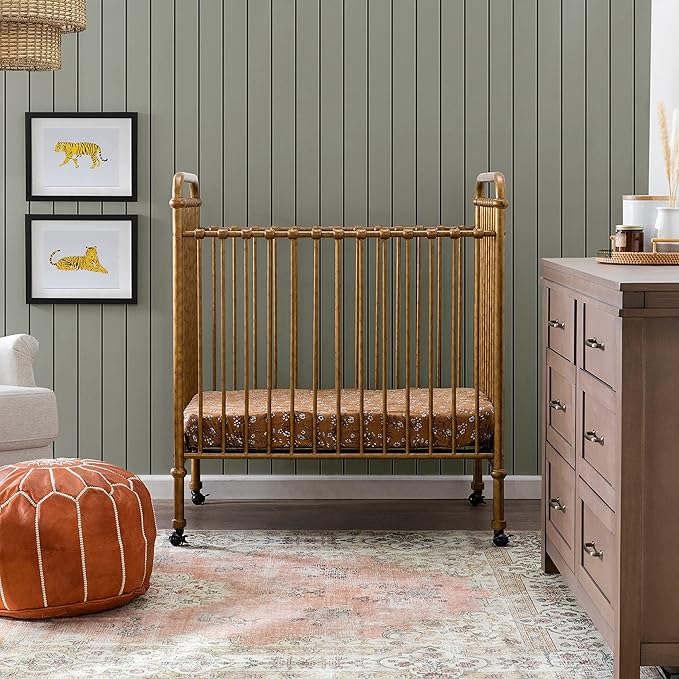 NAMESAKE Abigail 3-in-1 Convertible Mini Metal Crib in Vintage Gold, Greenguard Gold Certified