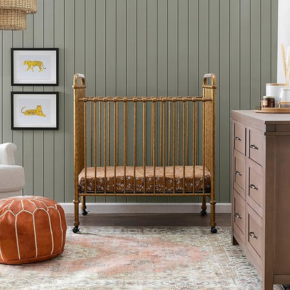 NAMESAKE Abigail 3-in-1 Convertible Mini Metal Crib in Vintage Gold, Greenguard Gold Certified