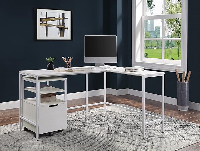OSP Home Furnishings Contempo L-Shaped Desk, White
