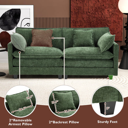Ihanherry 111.4" L Shaped Modern Sofa Modular Sectional Cloud Couch with Ottoman, 4-Seat Chenille Deep Seat Sofa with Pillow for Living Room, Bedroom and Apartment, Beige