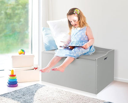 Badger Basket Kid's Wooden Toy Box and Storage Bench Seat with Safety Hinge - Gray