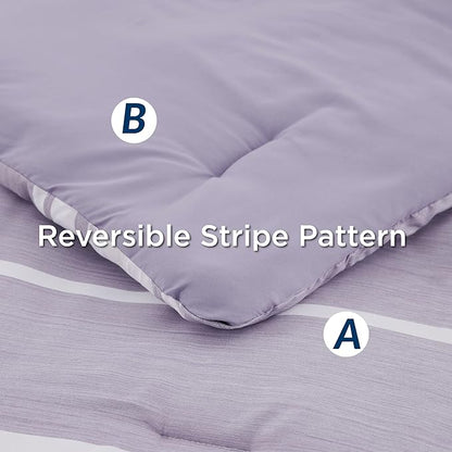 Bedsure Bed in a Bag King Size 7 Pieces, Purple White Striped Bedding Comforter Sets All Season Bed Set, 2 Pillow Shams, Flat Sheet, Fitted Sheet and 2 Pillowcases