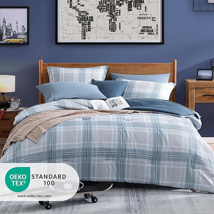 Light Blue Twin Bed Set, Plaid Twin XL Comforter Set for Boys & Girls,Classic Homestead-style Twin Comforter Set with Sheets and Comforter Set