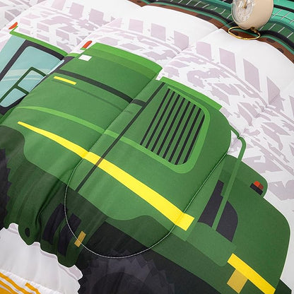 CVHOUSE Tractor Bedding Sets for Boys,Excavators Comforter King,Boys Cartoon Truck Comforter Set,Trucks Tractors Cars Quilt Set with 1 Comforter and 2 Pillow Cases- 3 Piece
