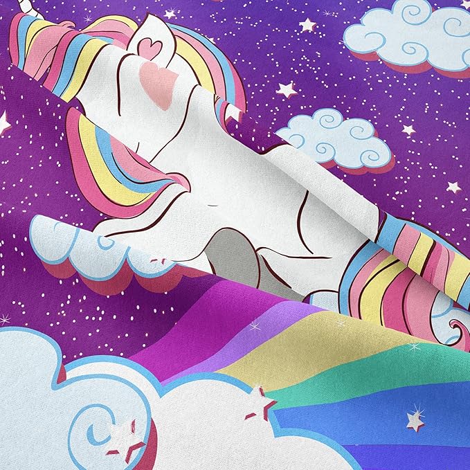 Tailor Shop Unicorn Bedding Sets Twin Size,Purple Unicorn Comforter Sets for Girls Kids Teens with 1 Pillowcase…
