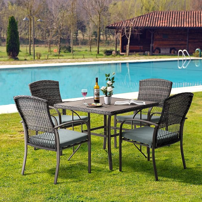 Pamapic 4 Piece Patio Dining Chair, Outdoor Dining Chair, Patio Wicker Chair for Backyard Garden Deck Poolside/Removable Cushions(Green)