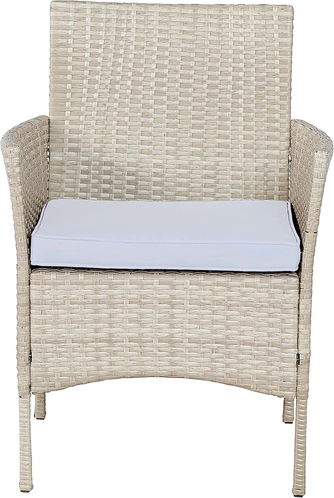 BTEXPERT Outdoor Wicker Conversation 3 Piece Bistro Set Garden Patio Yard Porch Furniture Space Saving Pe Rattan 2 Chairs Cushions Side Storage Glass Table Gray/Cream 3pc, OneSize